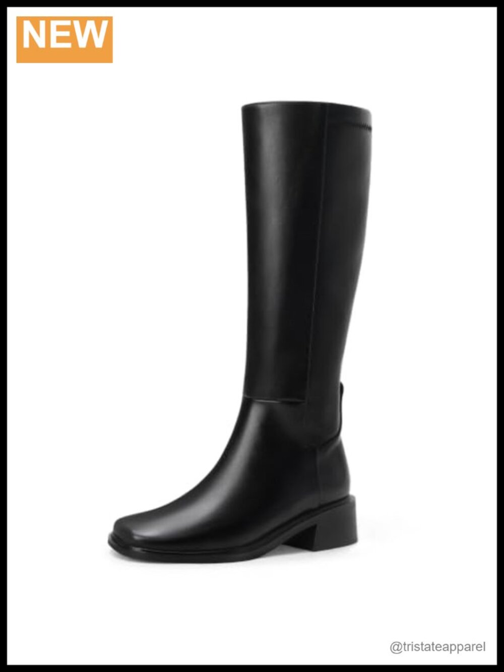 Women's Knee High Boots Square Toe Low Block Heel Side Zip Faux Leather